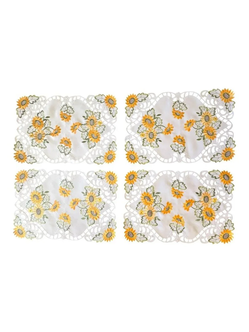 Creative Linens Fall Sunflower Placemats Cutwork Set Of Four New Without Tags